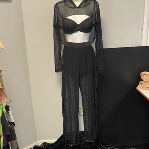 Sheer Black Hooded Top And Pants